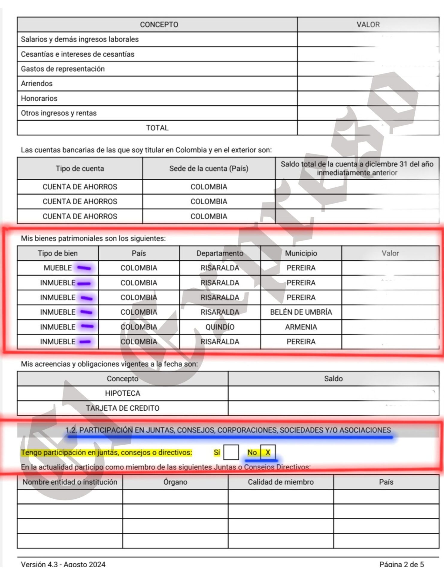 mintio el representante anibal hoyos en la declaracion juramentada de bienes y rentas reportando al parecer 6 bienes cuando posee 28 como dueno y socio mintio el representante anibal hoyos en la decla 5